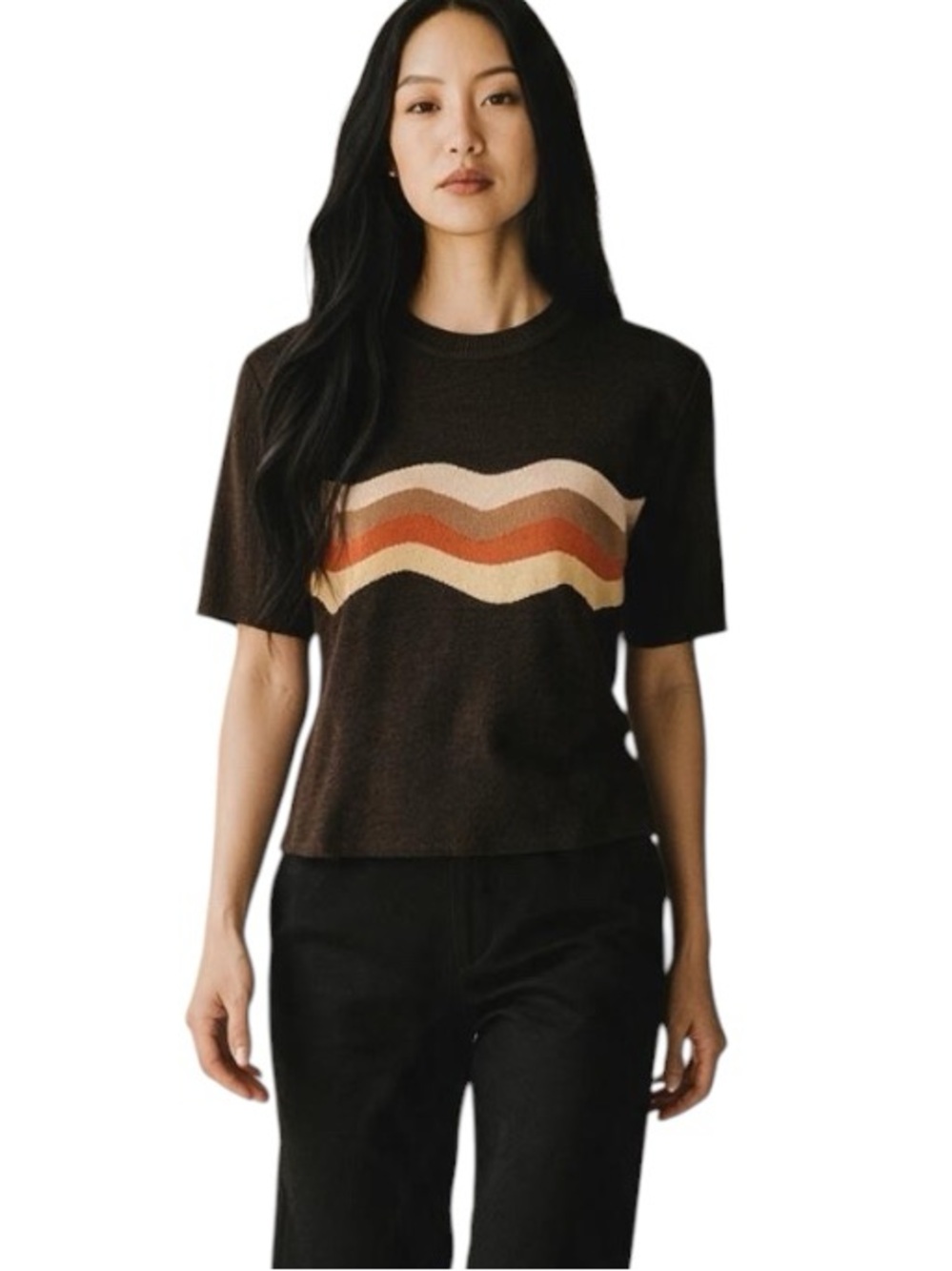 DOUBLE MADAME Brown Short Sleeve Sweater